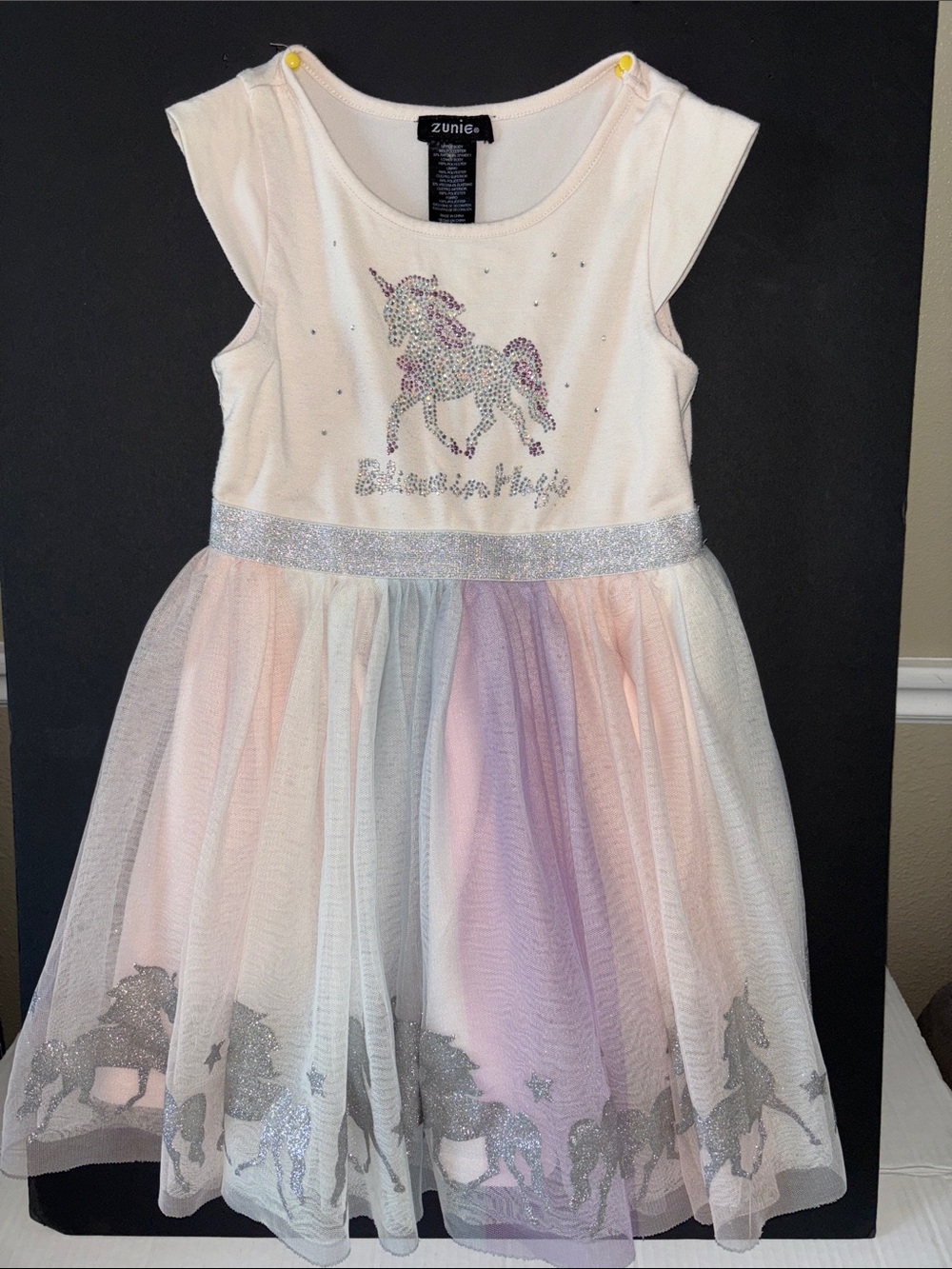 Zunie Pastel Unicorn Tulle Dress with Silver Sparkle Waist - Picture 2 of 8